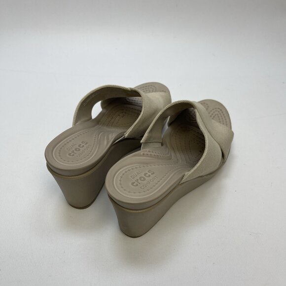Crocs Wedge Sandal Crocs Leigh II XStrap Wedge Beige beach vacation Women Size 7 - Picture 2 of 13